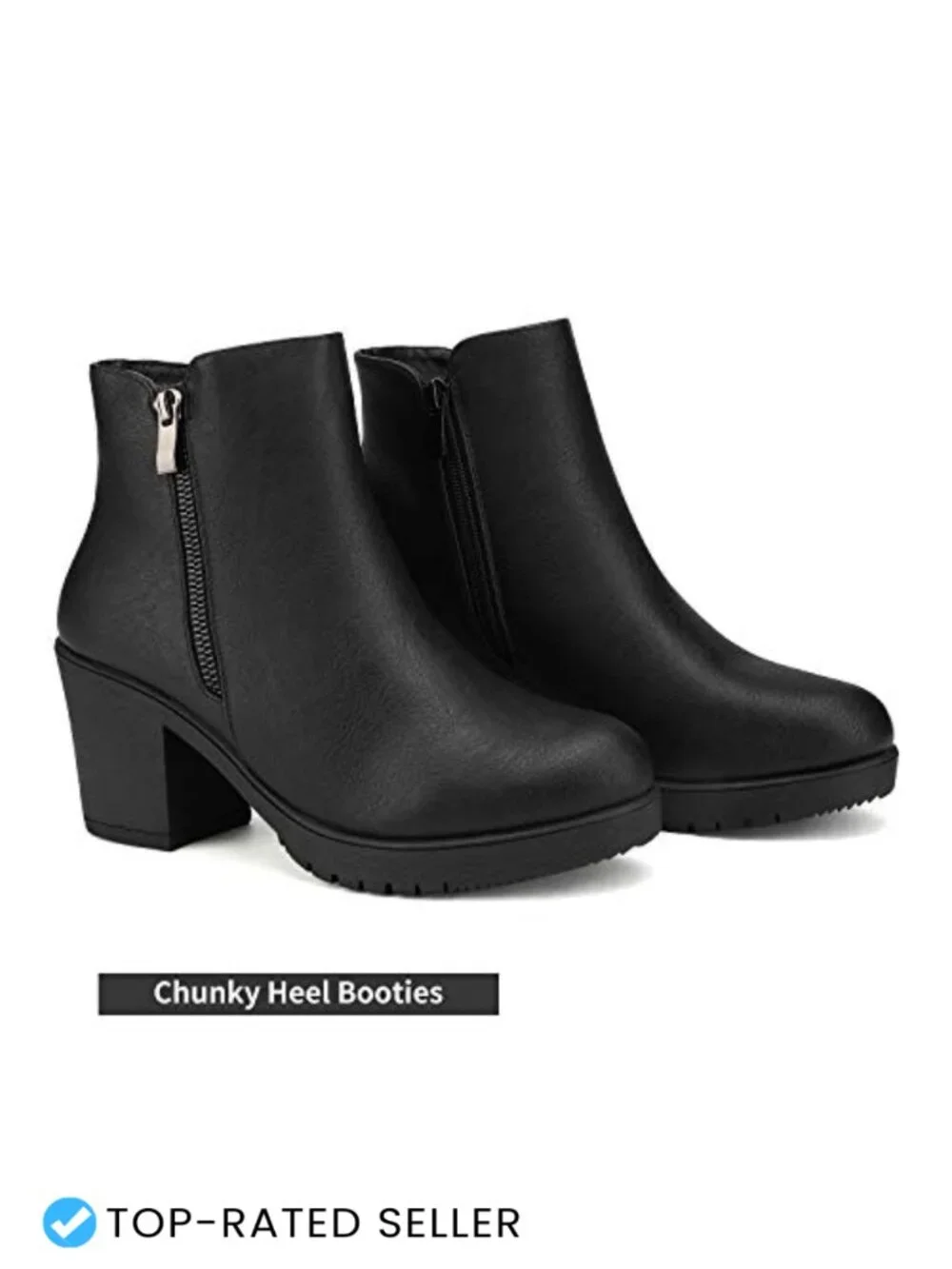 Women's Chunky Heel Ankle Booties with Side Zipper, Faux Fur Trim